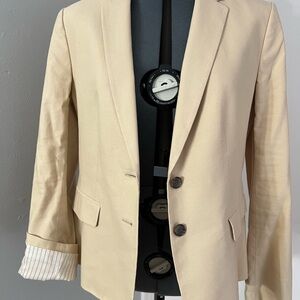 Ann Taylor Tan Blazer Textured Fabric Notched Lapel
